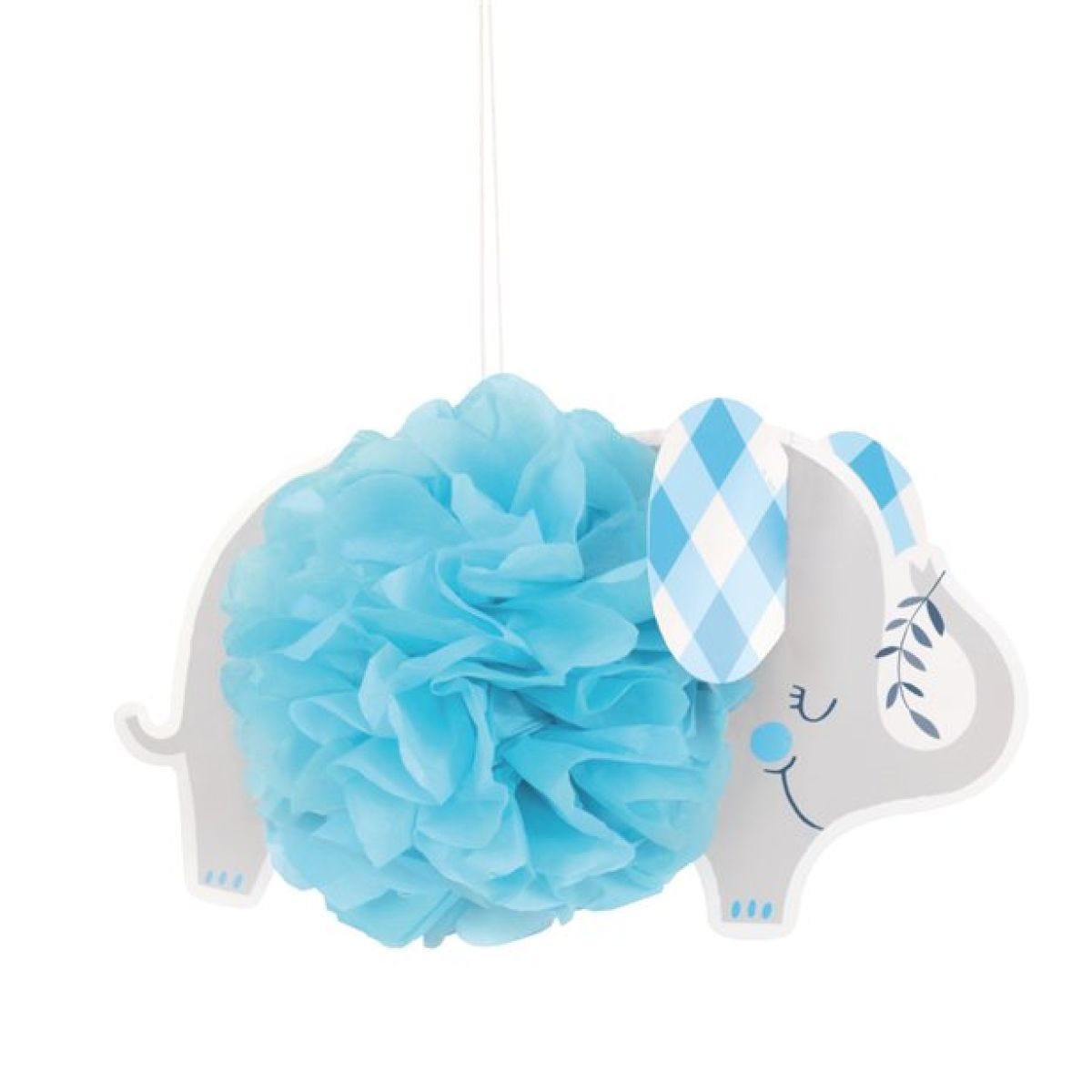 Blue Floral Elephant Pom Pom Decorations