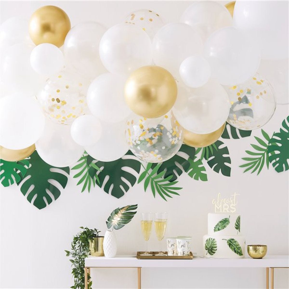 Gold and White Botanical Hen Party Balloon Arch - 55 Balloons