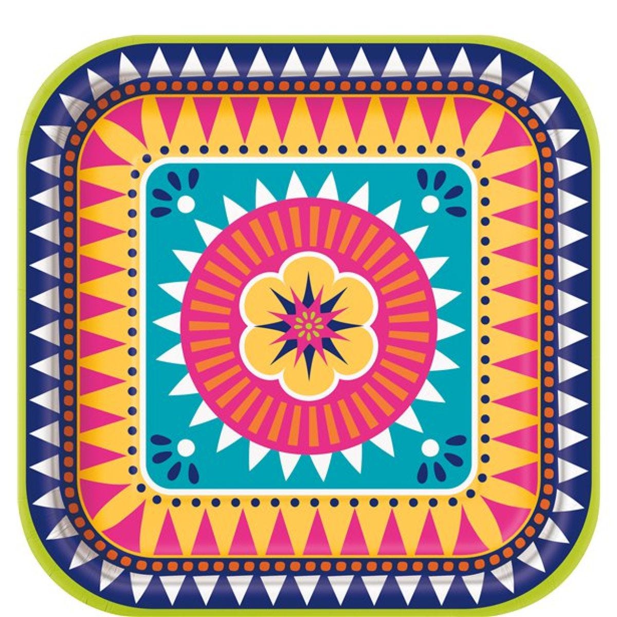 Boho Fiesta Square Plates - 23cm Paper Party Plates