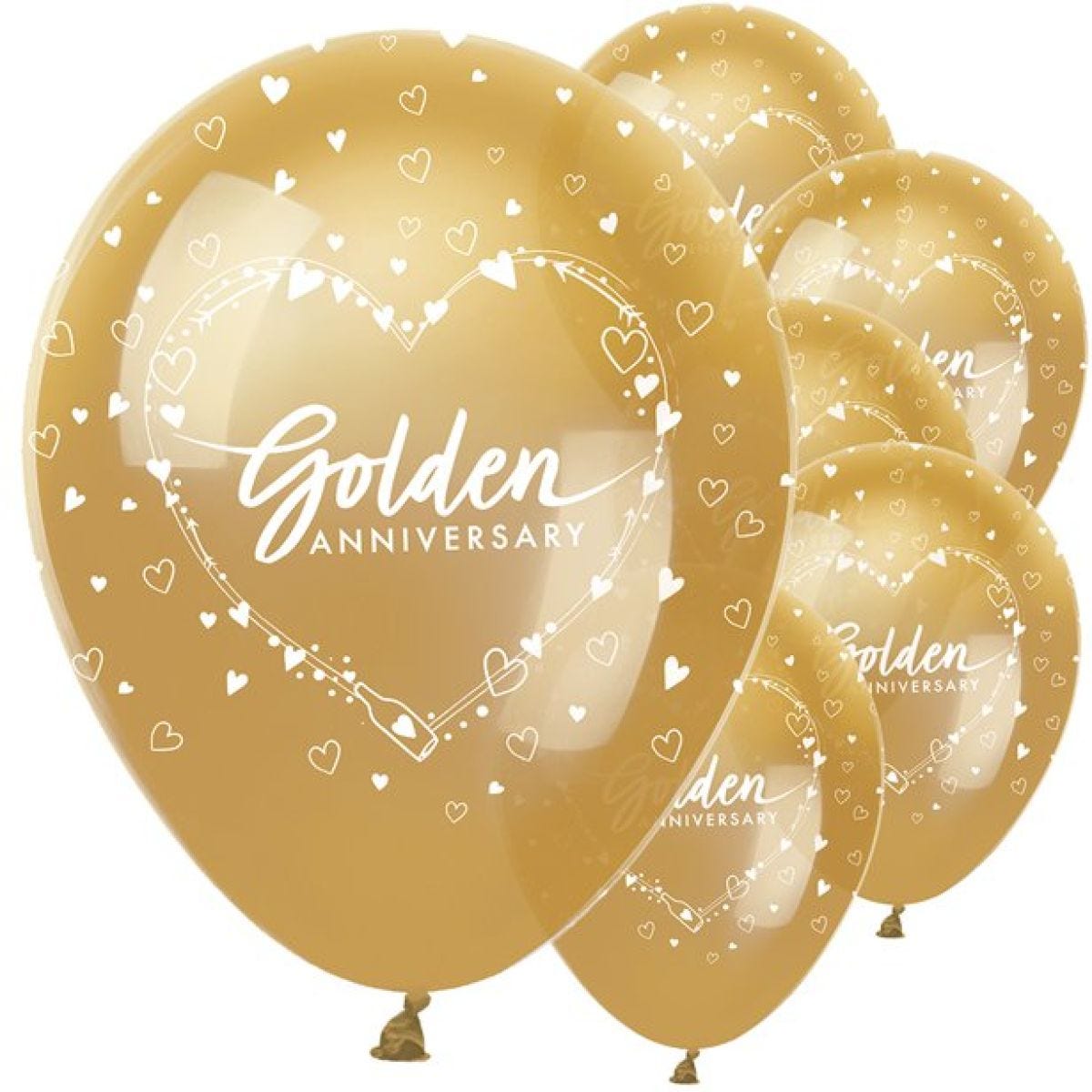 50th Golden Wedding Anniversary Latex Balloons - 12"