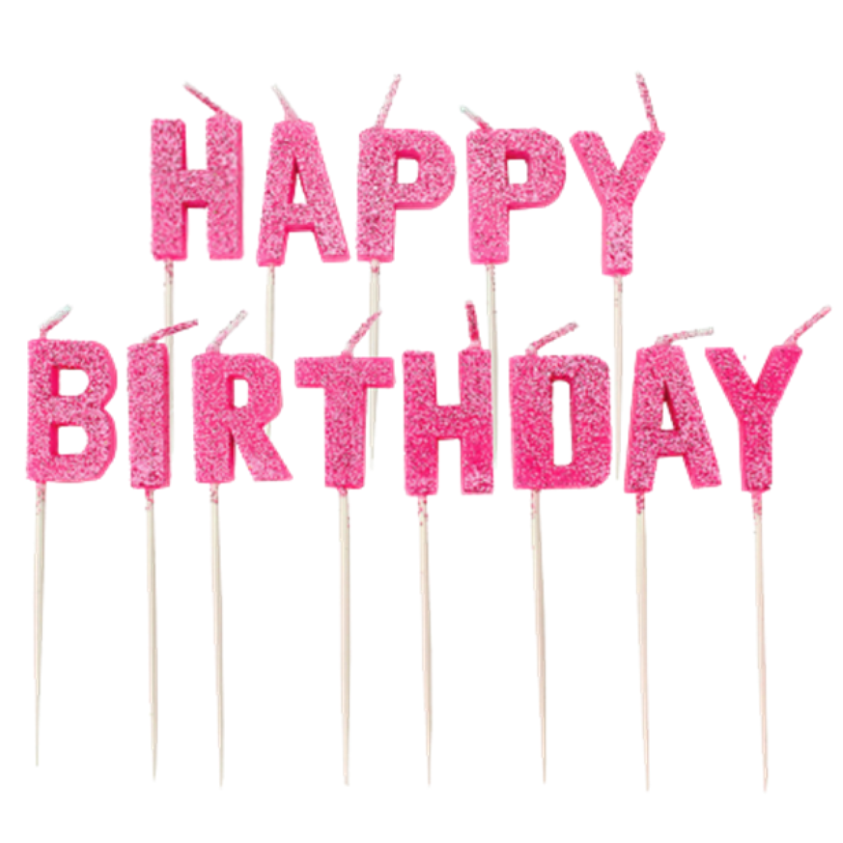 Pink Glitter &apos;Happy Birthday&apos; Pick Candle