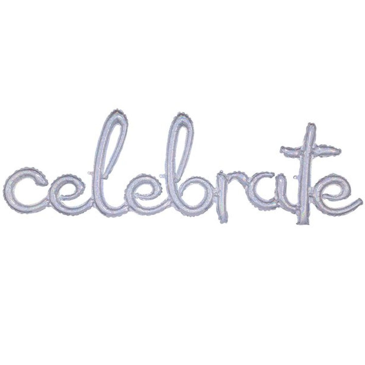 "Celebrate" Holographic Script Phrase Balloon - 59" Foil