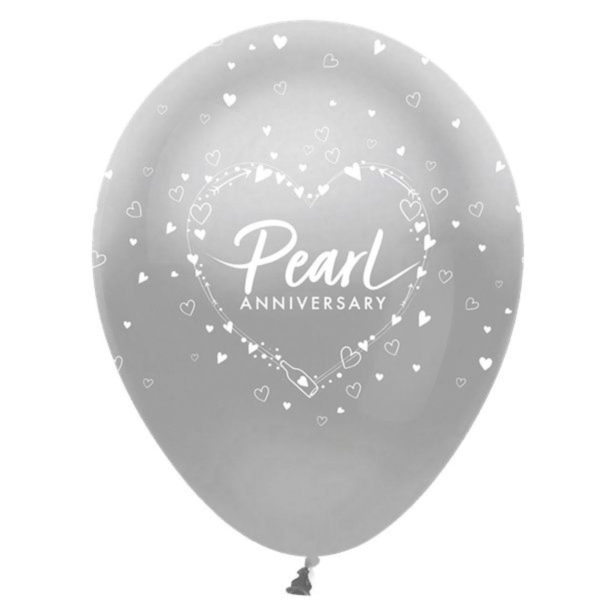 30th Pearl Wedding Anniversary Balloons - 12" Latex (6pk)