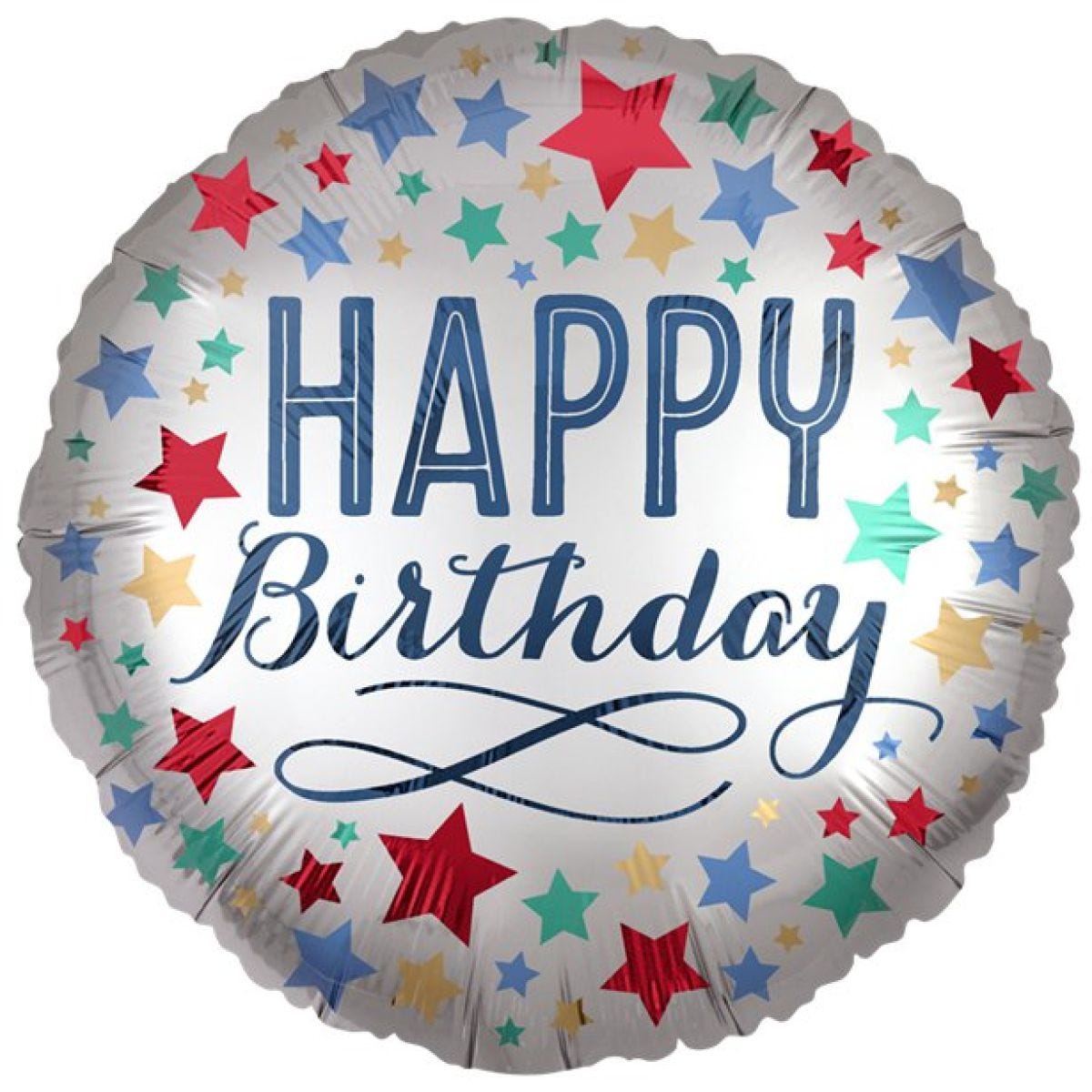 Silver Satin Stars Happy Birthday Balloon - 18" Foil