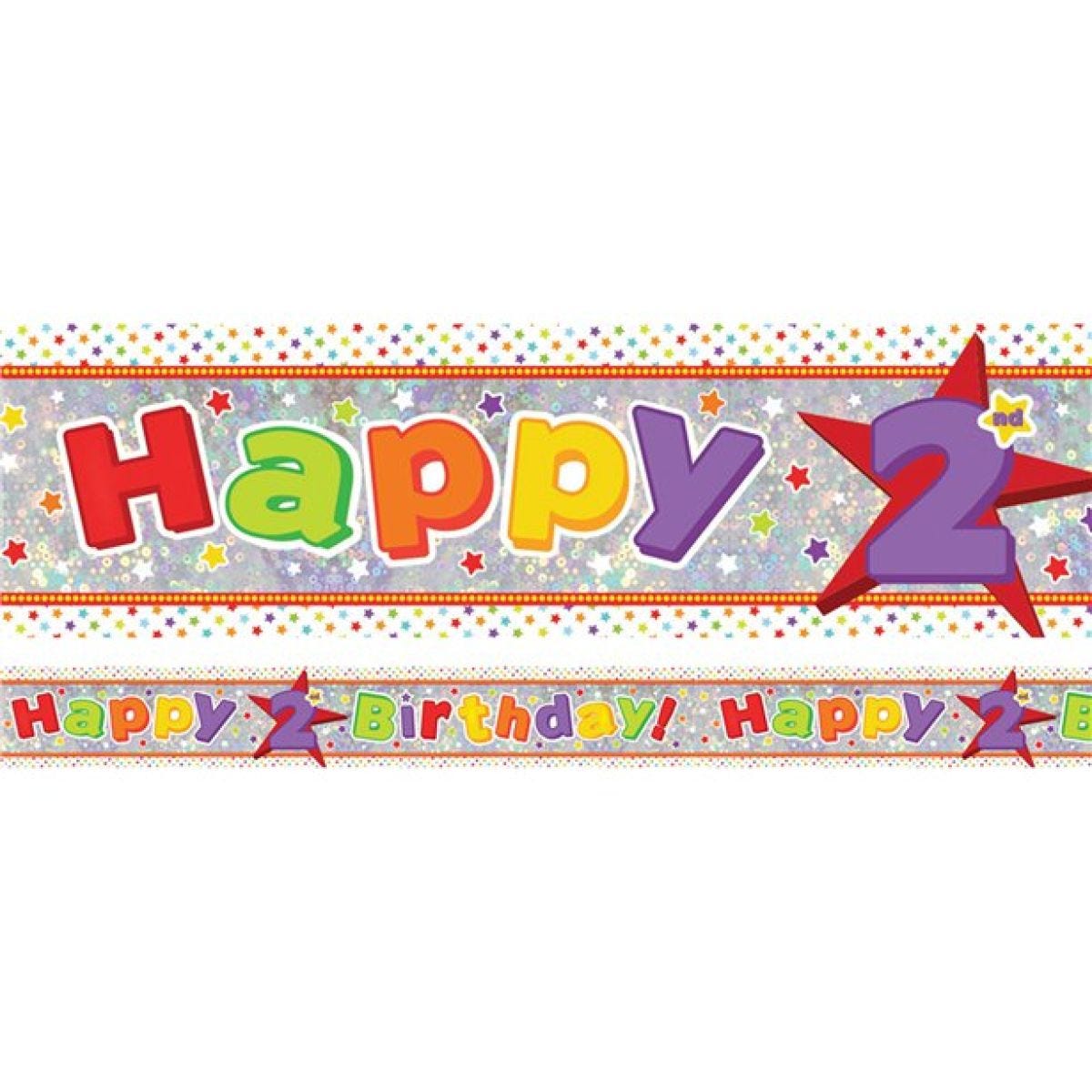 Multi Coloured &apos;Happy 2nd Birthday&apos; Holographic Foil Banner - 2.7m