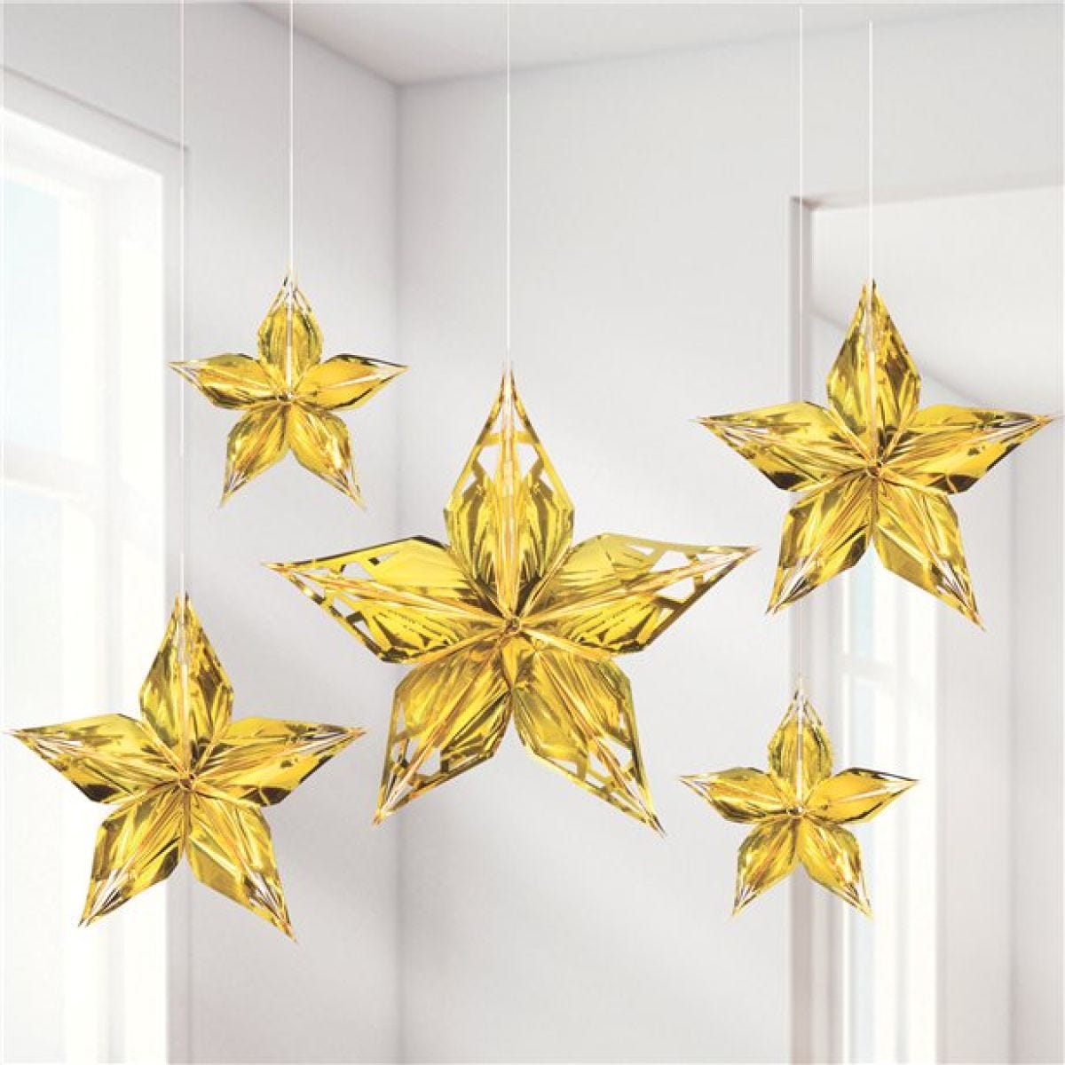 Metallic Gold Hanging Stars - 40cm