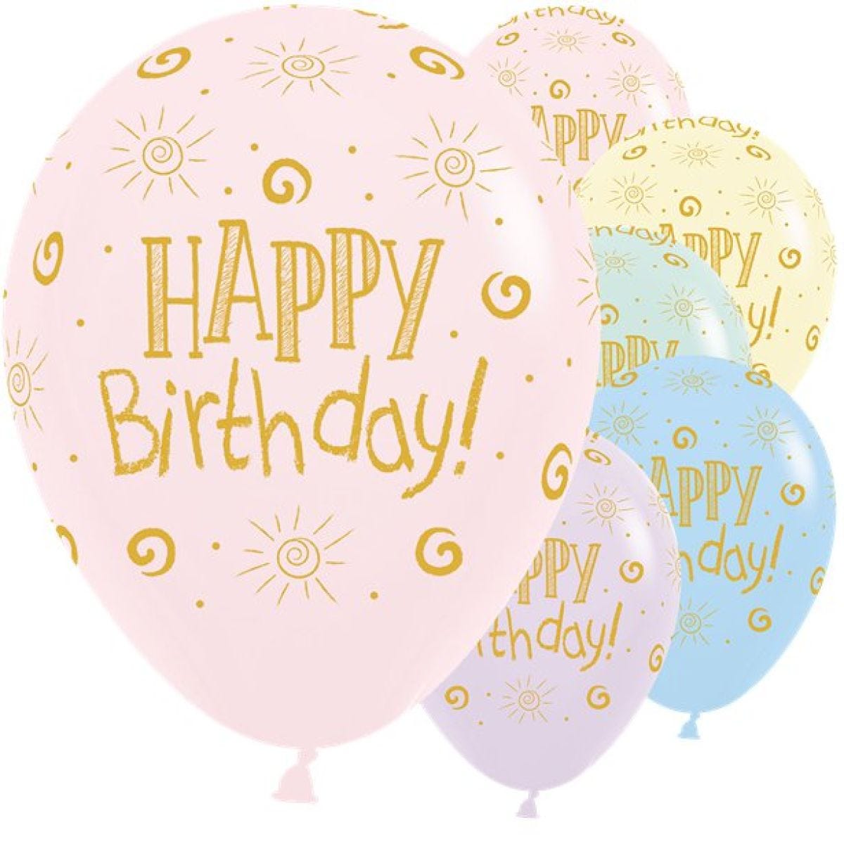 Happy Birthday Pastel Assorted Balloons - 12" Latex (25pk)