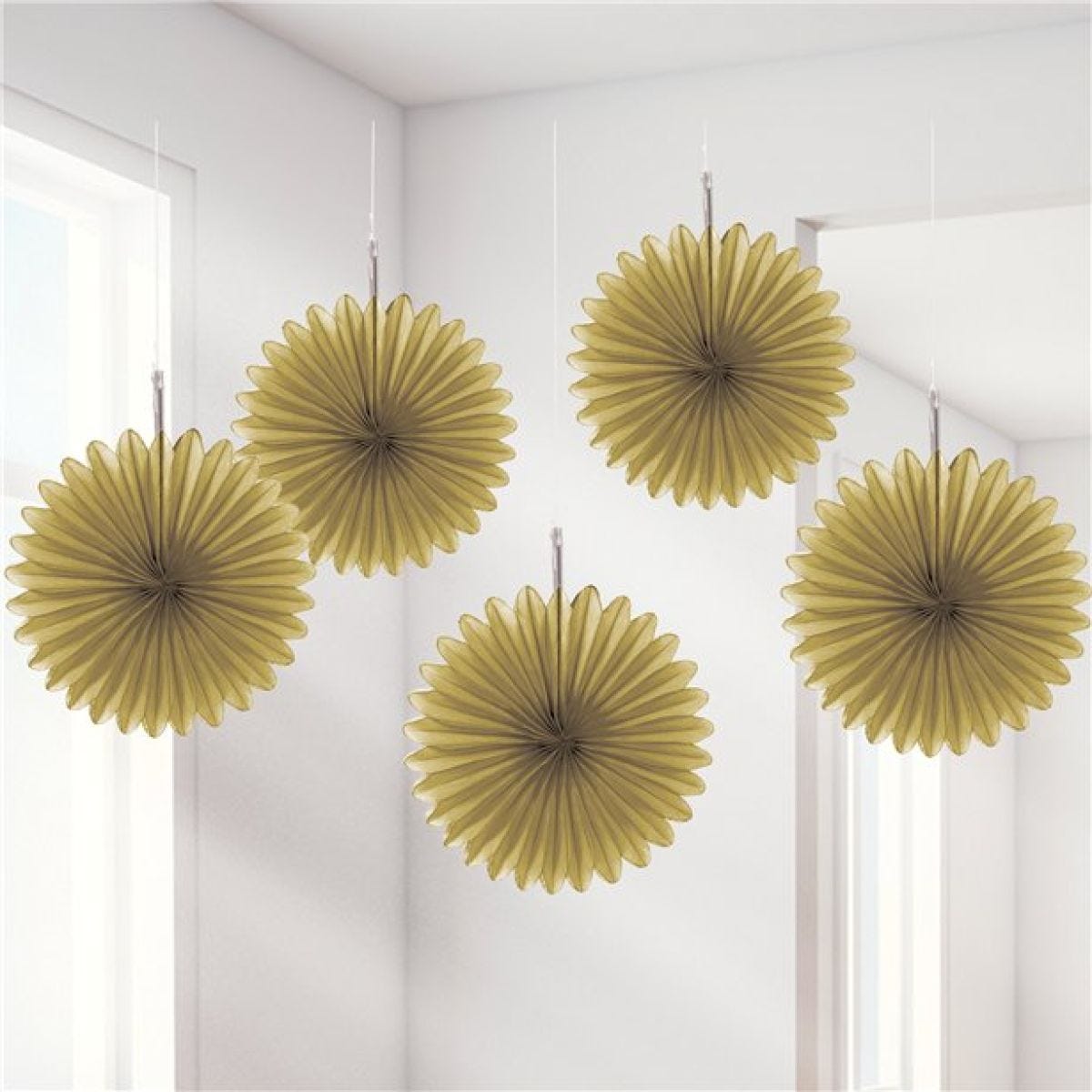 Gold Paper Fan Decorations - 15cm