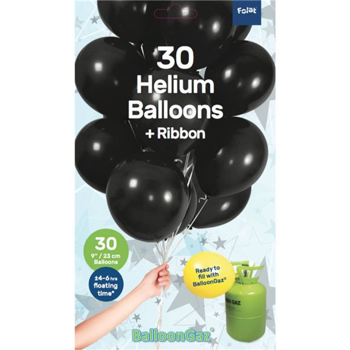 Black Balloons with Ribbon - 9" Latex