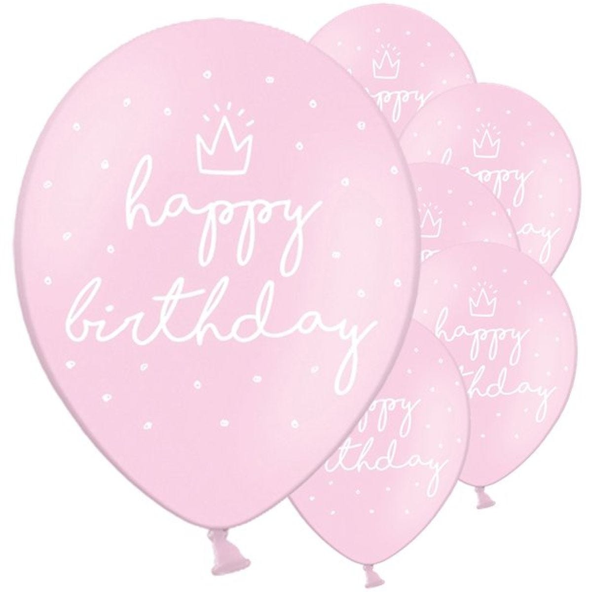 Pastel Pink Happy Birthday Balloons - 12" Latex (6pk)