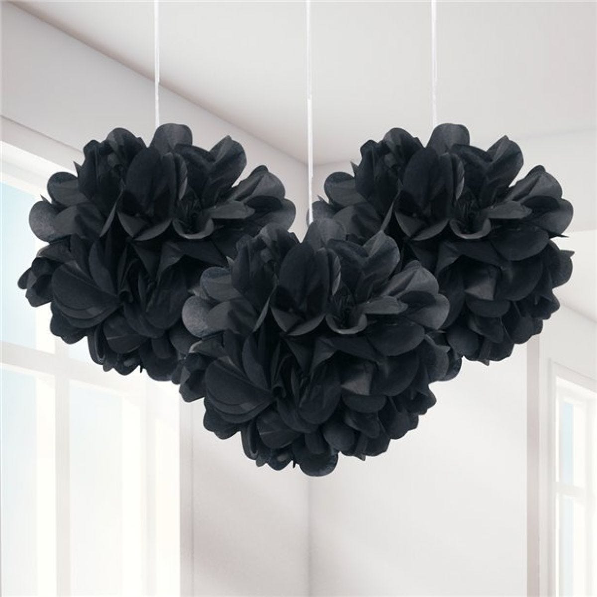 Black Pom Pom Decorations - 23cm (3pk)