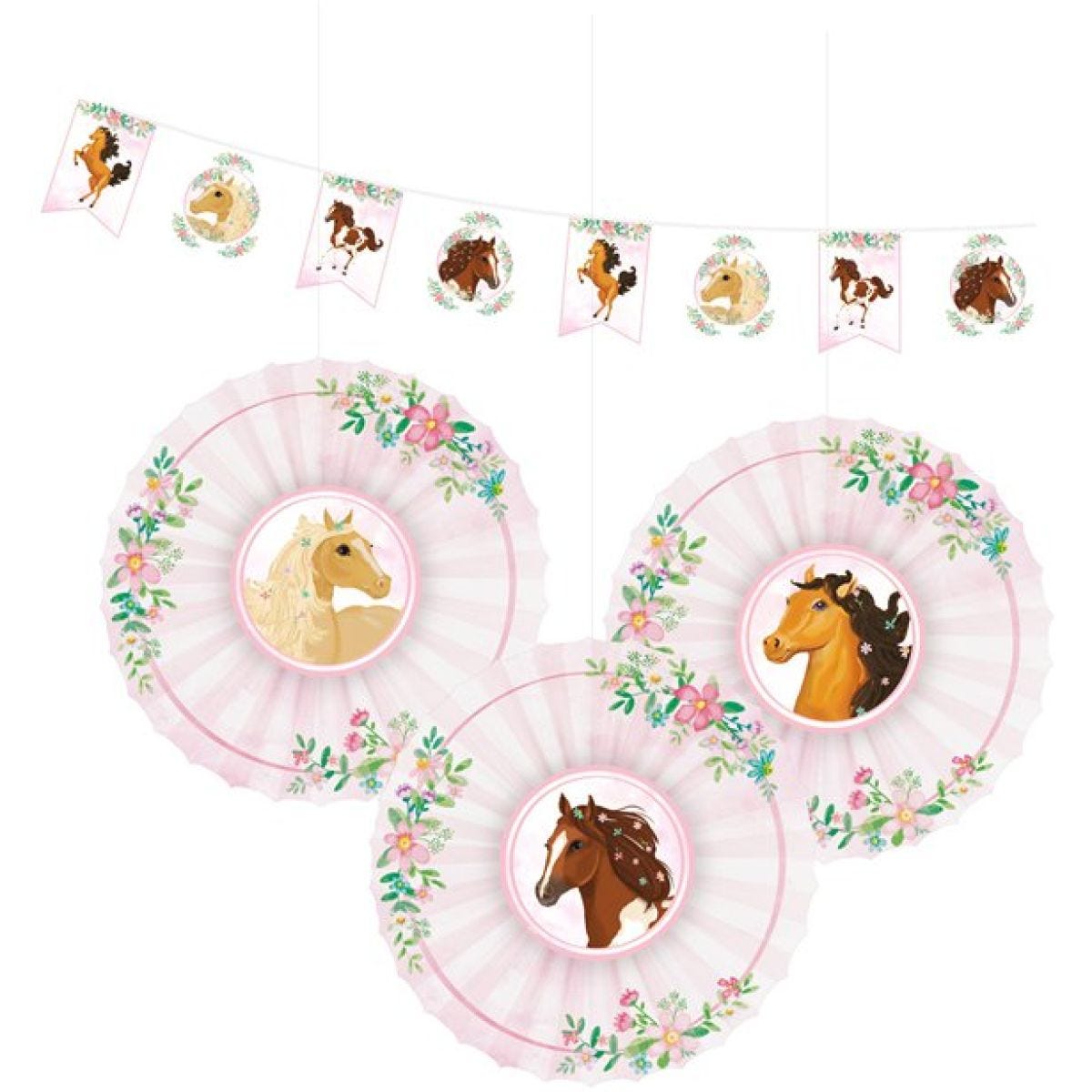Beautiful Horses Decoration Kit - Banner & Hanging Fans (4pk)