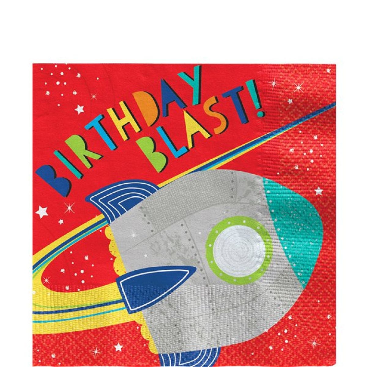 Blast Off Birthday Paper Napkins - 33cm