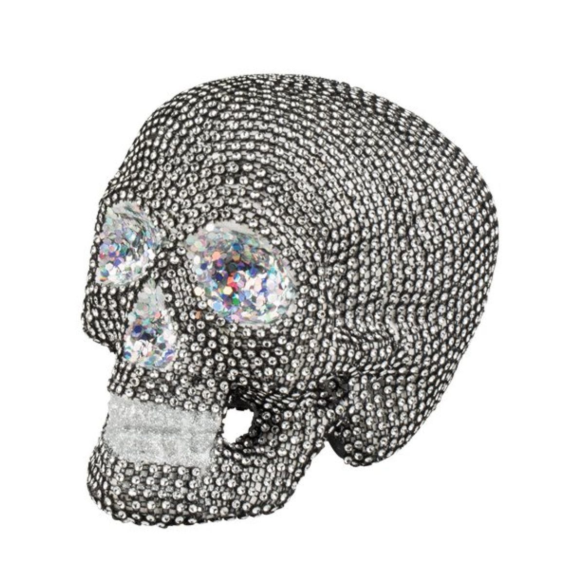 Sparkly Silver Skull Table Decoration - 19cm