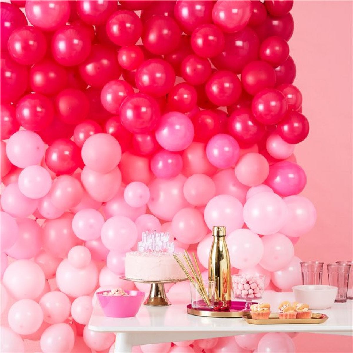 Ombre Pink Balloon Wall - 210 Latex Balloons