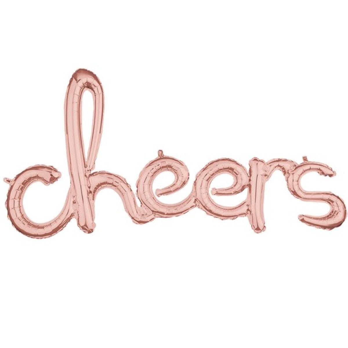 "Cheers" Rose Gold Script Phrase Balloon - 40" Foil