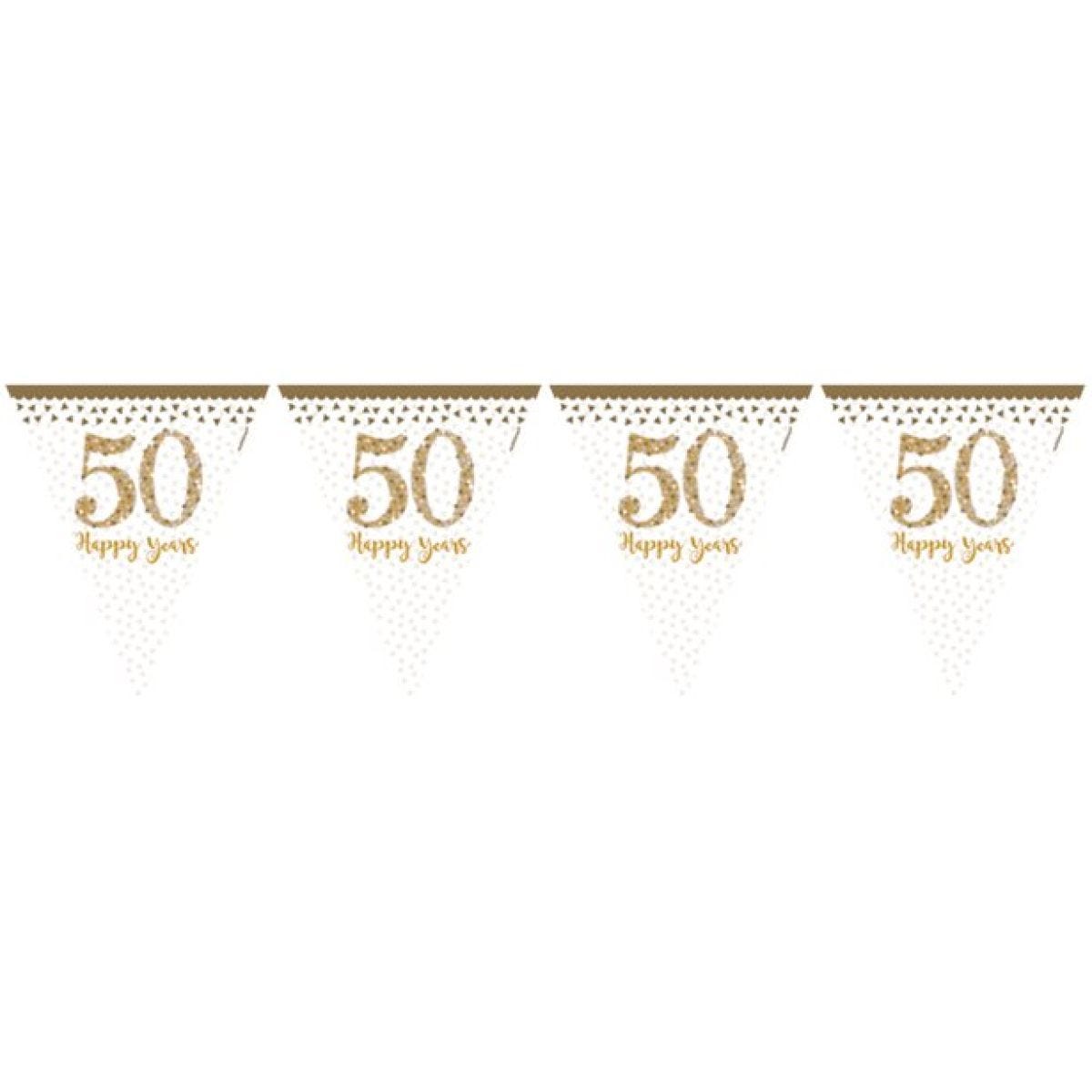 50th Gold Sparkling Wedding Anniversary Plastic Flag Bunting - 4m