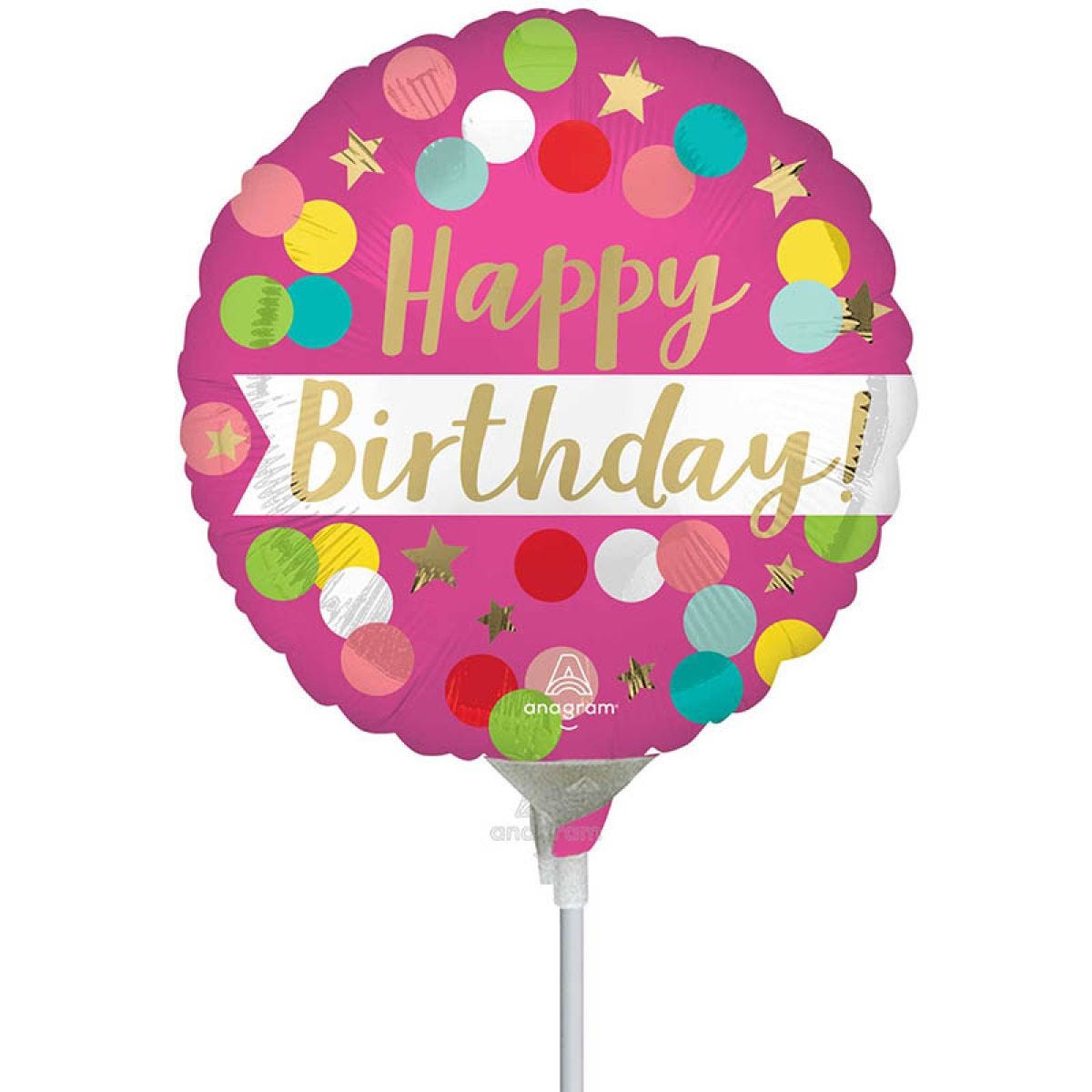 Satin Happy Birthday Pink Confetti Mini Air-fill (Uninflated)