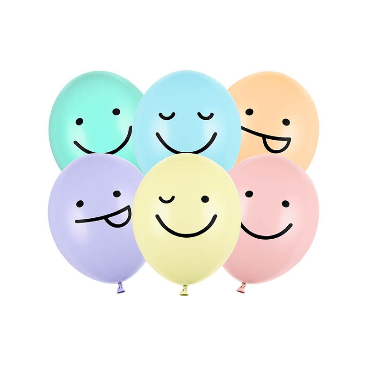 Pastel Smiley Faces Balloons - 12" Latex (6pk)
