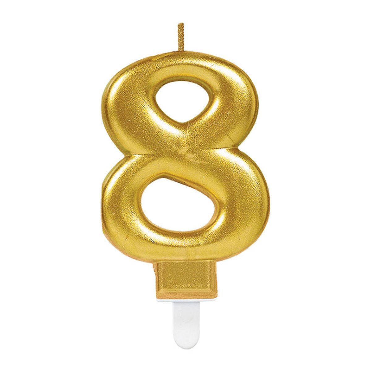 Gold Number 8 Candle - 7.5cm