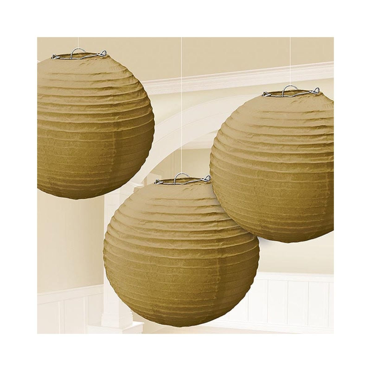 Gold Paper Lanterns - 24cm (3pk)