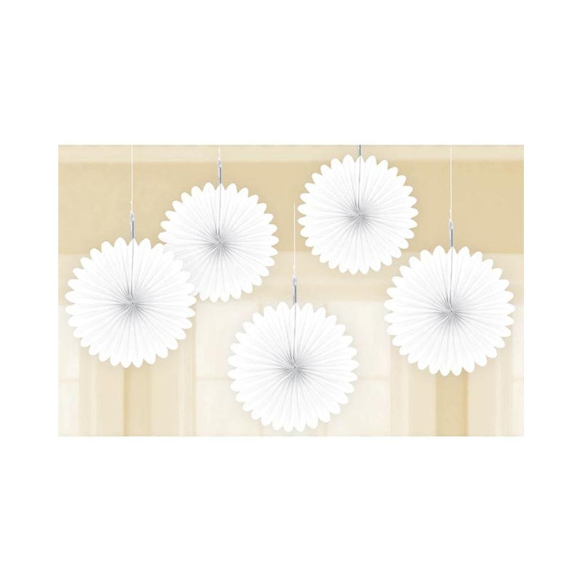 White Mini Paper Fans - 15cm (5pk)