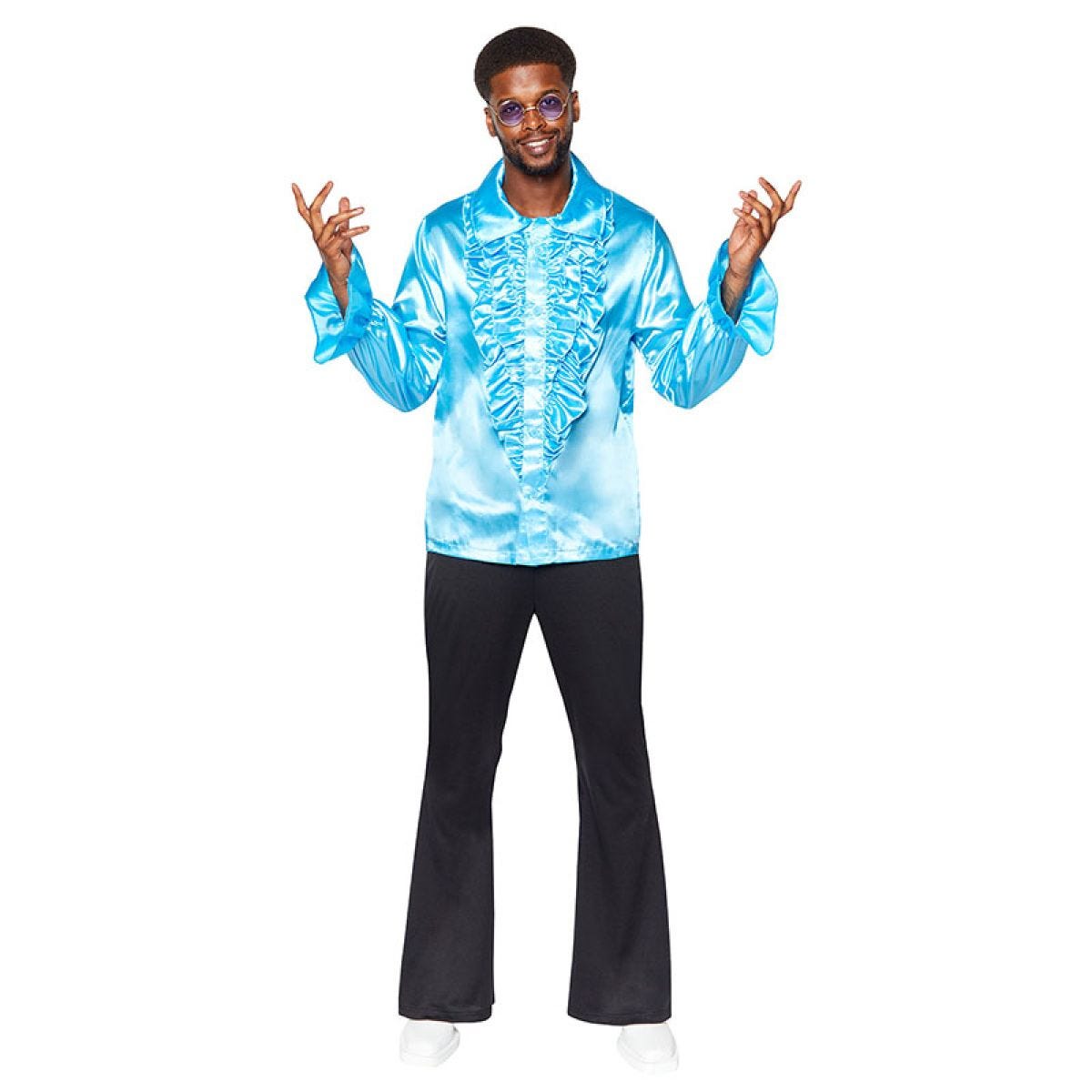70s Blue Ruffle Shirt - Adult Costume