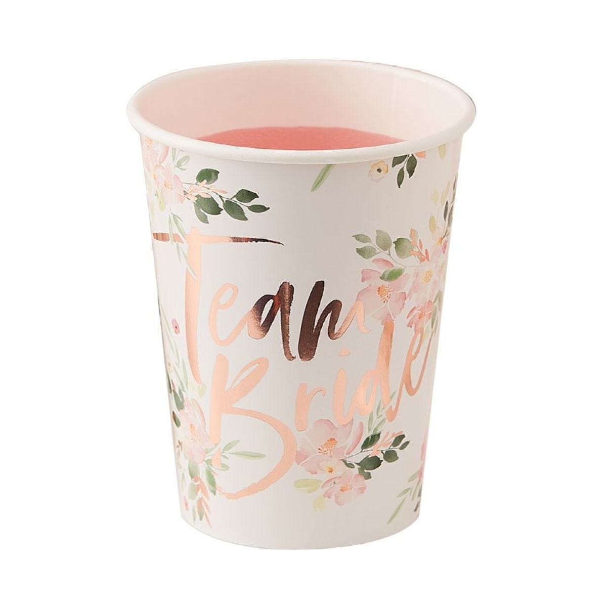 Floral Hen Party &apos;Team Bride&apos; Paper Cups - 255ml (8pk)