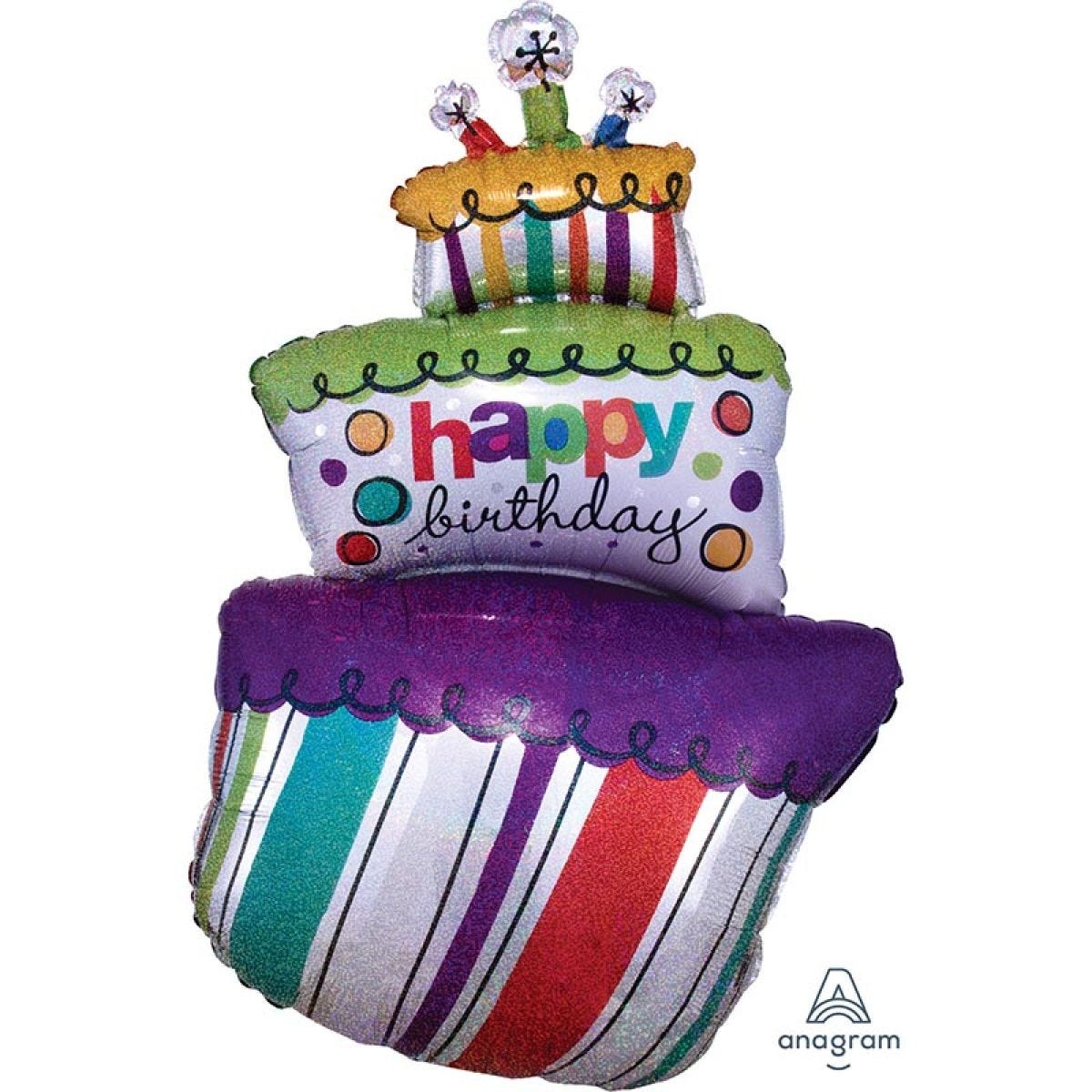 Funky Birthday Cake Holographic Supershape Balloon - 24" x 37" Foil