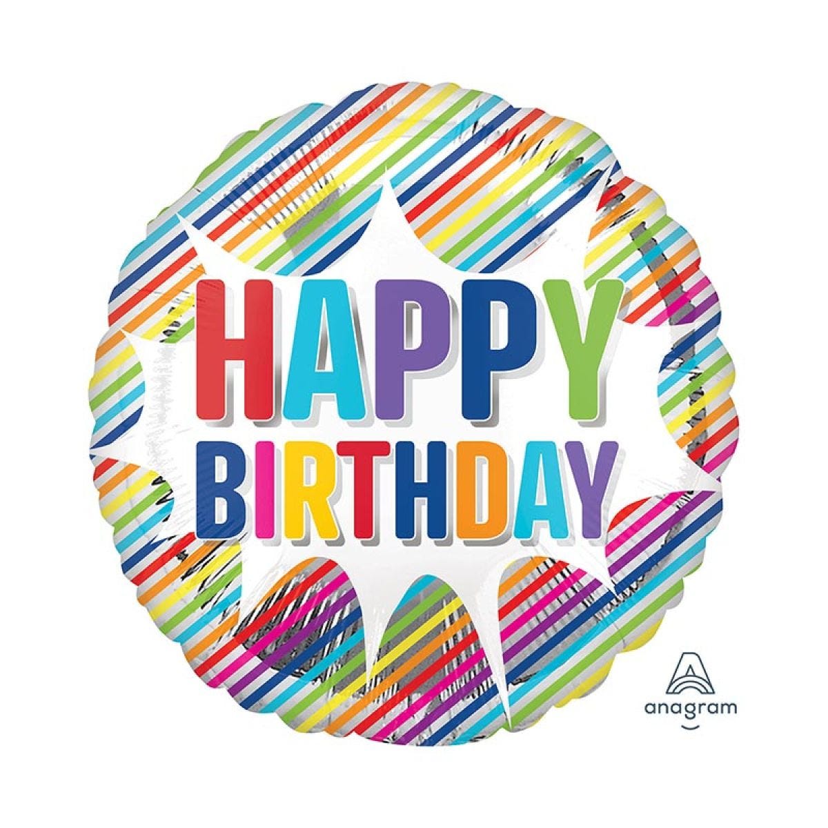 Happy Birthday Striped Burst - 18" Foil