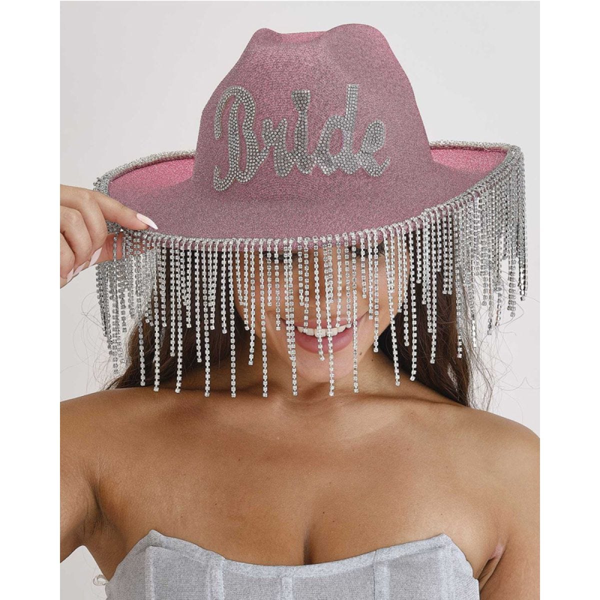 Pink Glitter &apos;Bride&apos; Cowgirl Hat