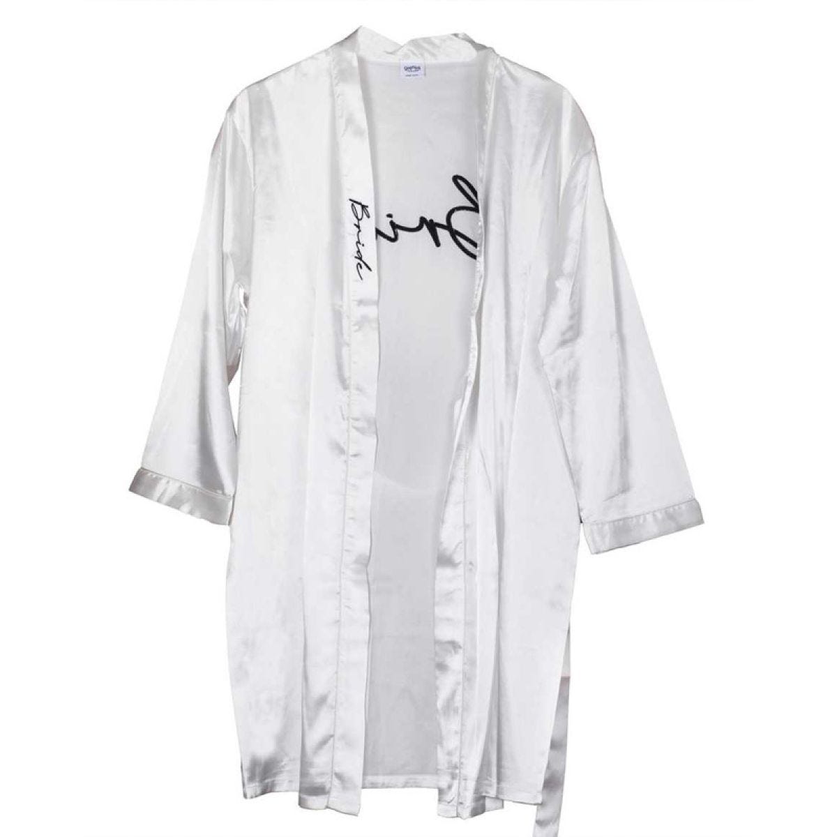White Embroidered &apos;Bride&apos; Dressing Gown