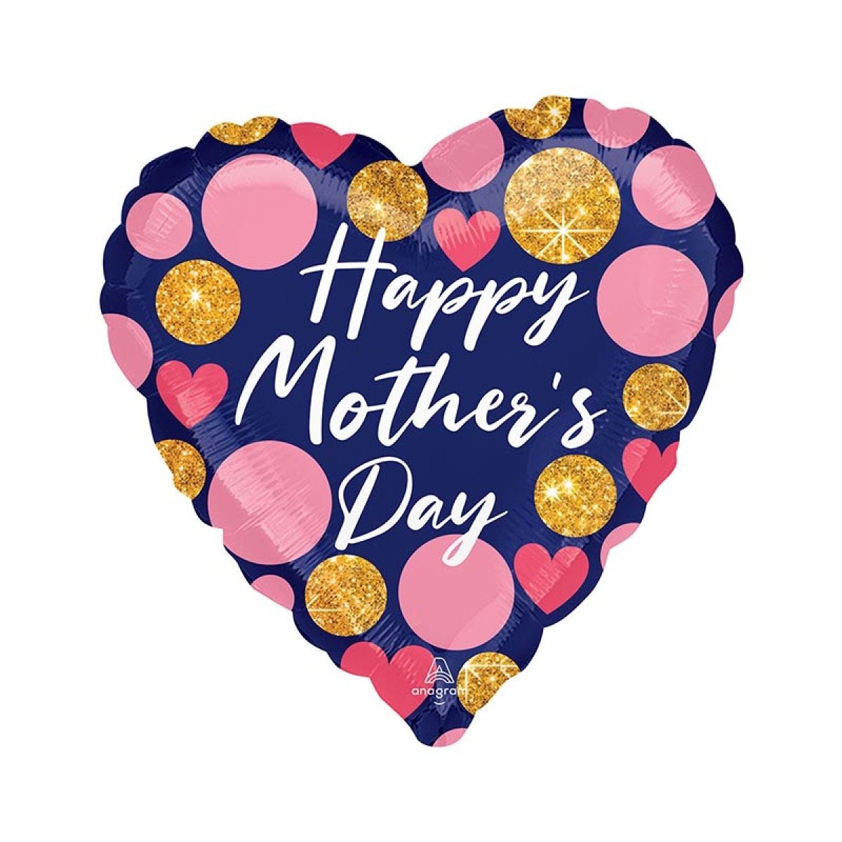Happy Mother&apos;s Day Navy Glitter Dots Jumbo Balloon - 28" Foil