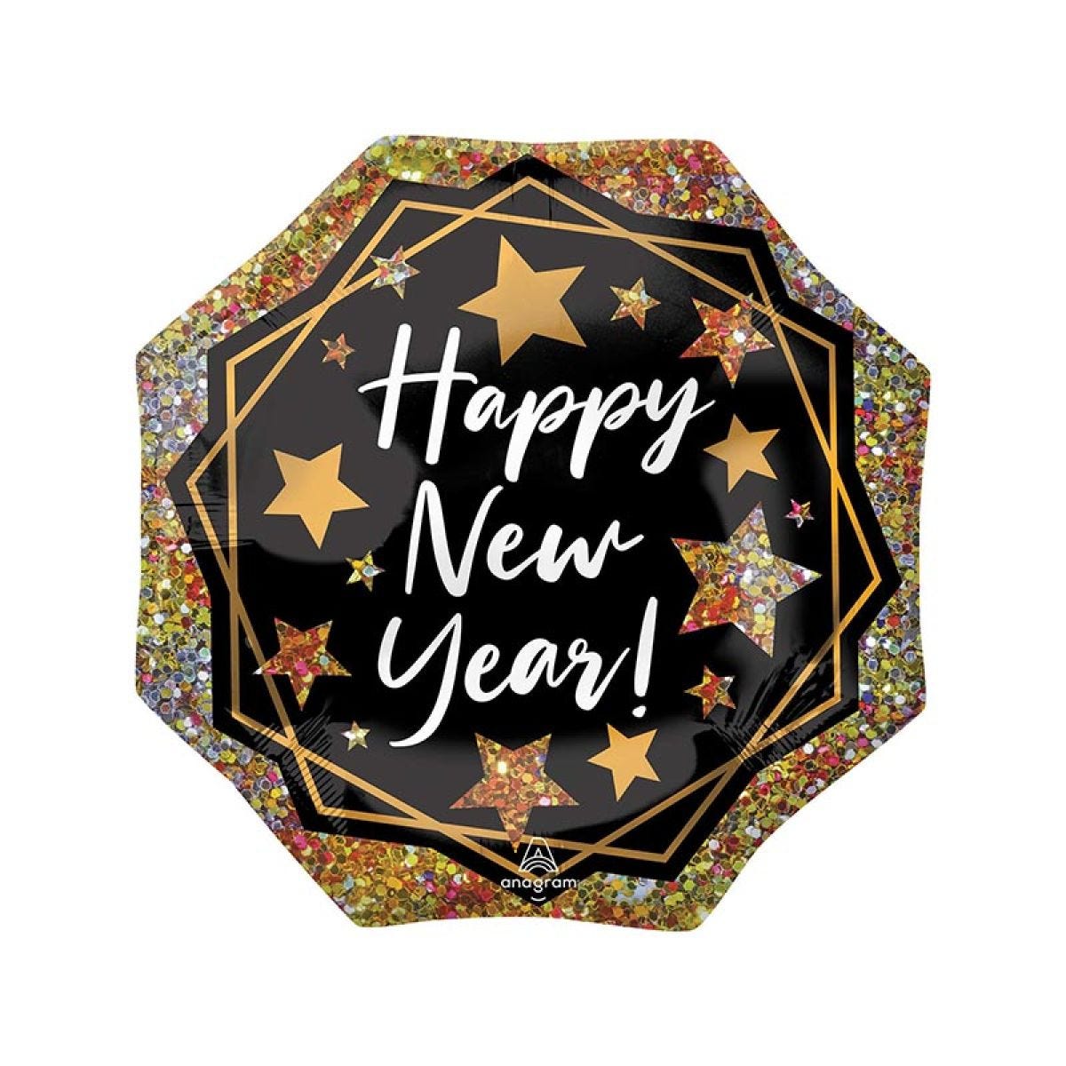 Happy New Year Gold Sparkle Supershape Balloon - 22" Foi