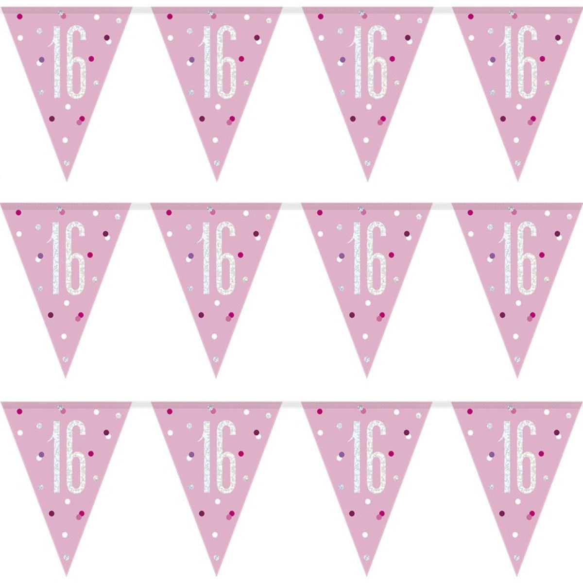 Pink 16th Birthday Plastic Bunting - 2.75m