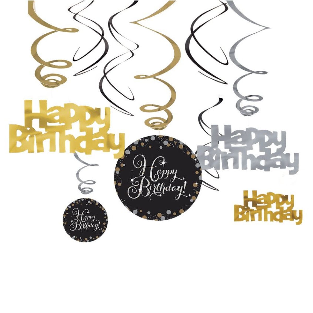 Sparkling Celebration Happy Birthday Hanging Swirls - 45cm (12pk)