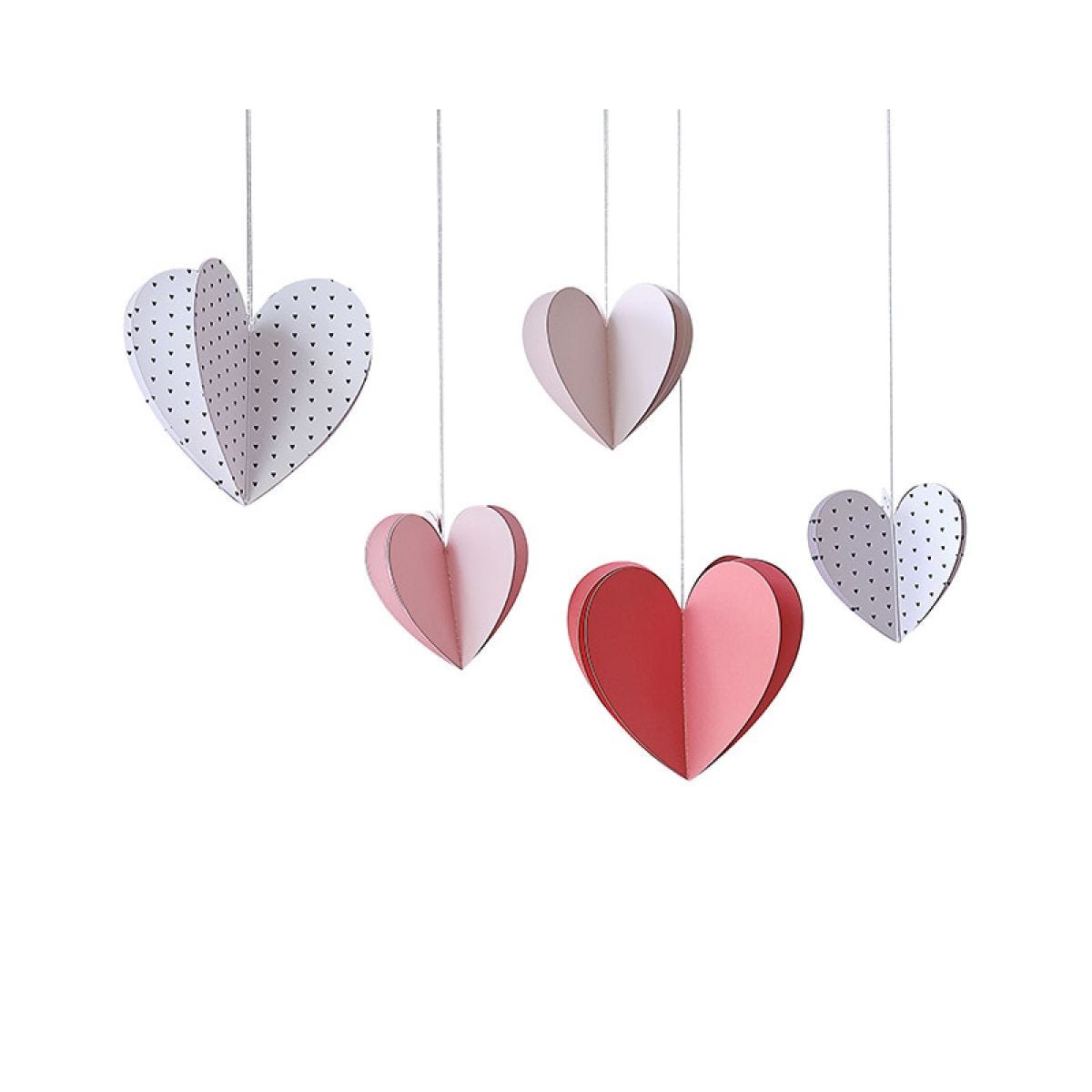 Hanging 3D Paper Hearts (5pk)