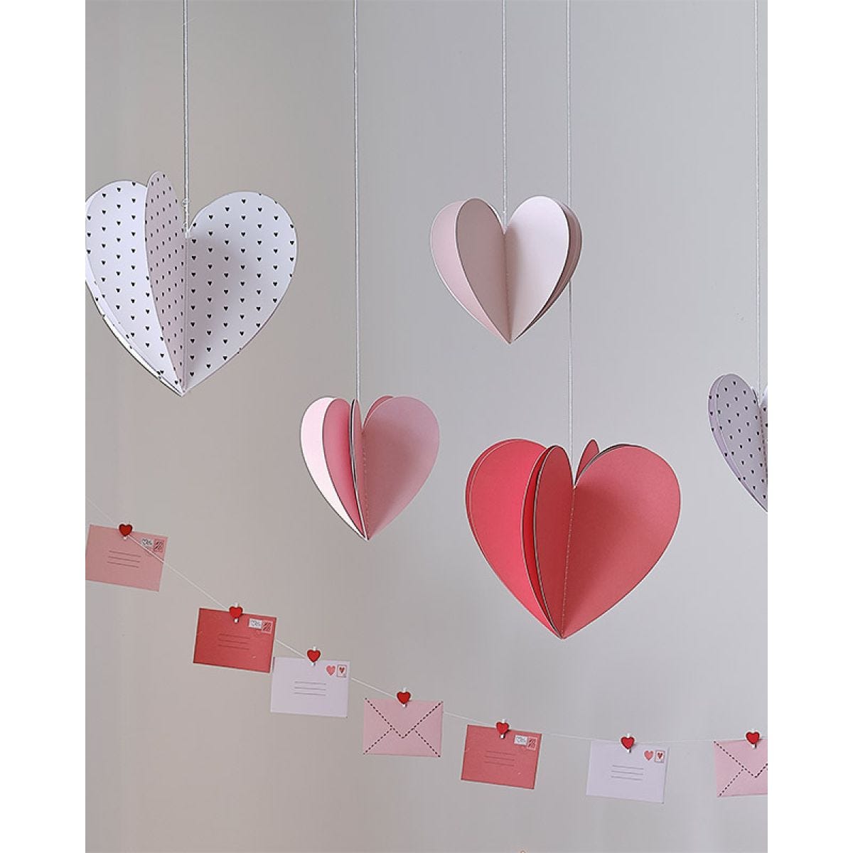 Hanging 3D Paper Hearts (5pk)