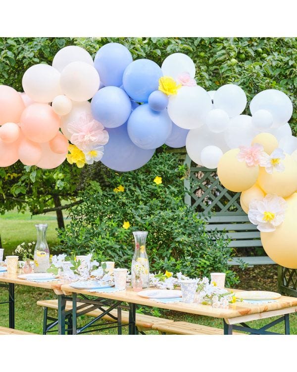 Spring Balloon Arch with Paper Flowers - 60 Balloons
