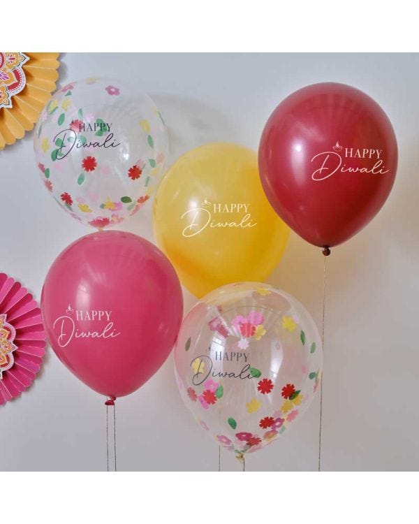 Happy Diwali Balloon Bouquet - 12&quot; Latex (5pk)