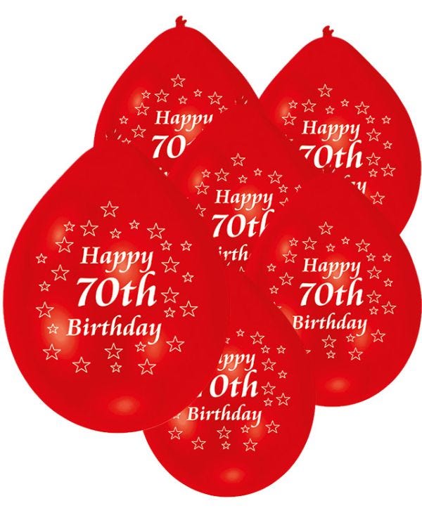 Assorted Multicolour Happy 70th Birthday - 9&quot; Latex Balloons (10pk)