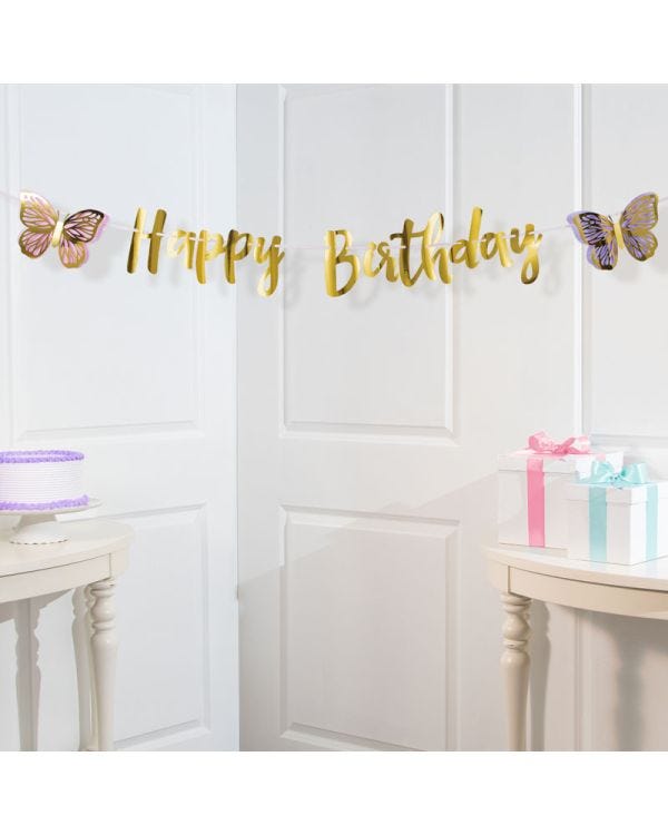 Butterfly Shimmer &#039;Happy Birthday&#039; Paper Banner - 2.1m