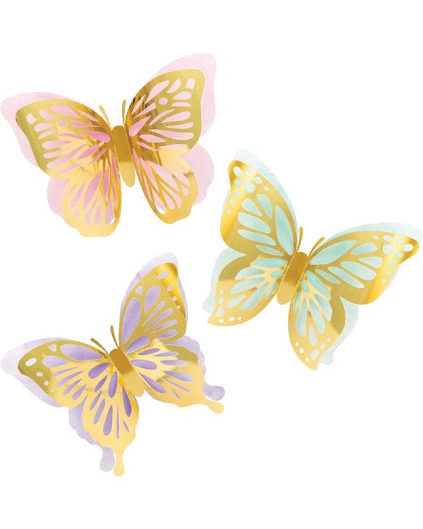 Butterfly Shimmer 3D Wall Decorations (3pk)