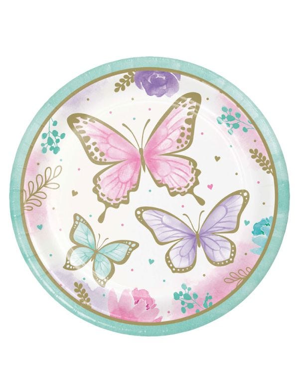 Butterfly Shimmer Paper Plates - 23cm (8pk)