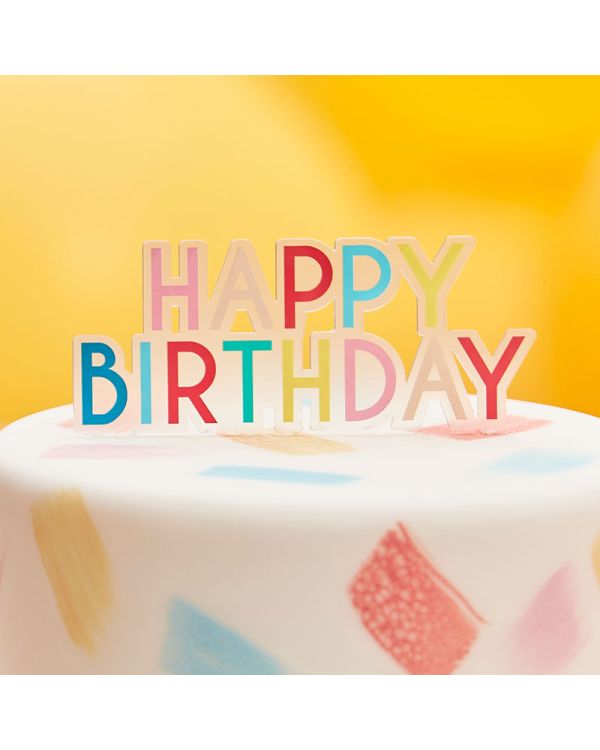 Multicoloured Happy Birthday Acrylic Cake Topper - 13cm