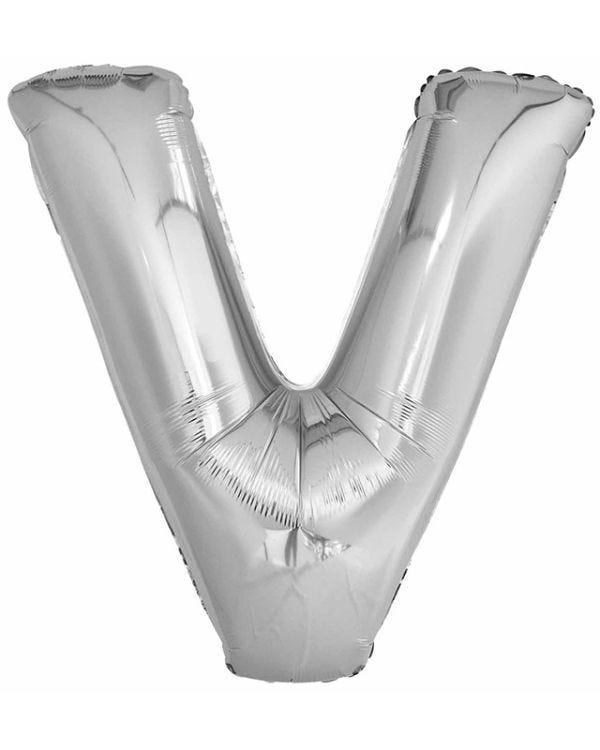 V Silver Letter Balloon - 34&quot; Foil