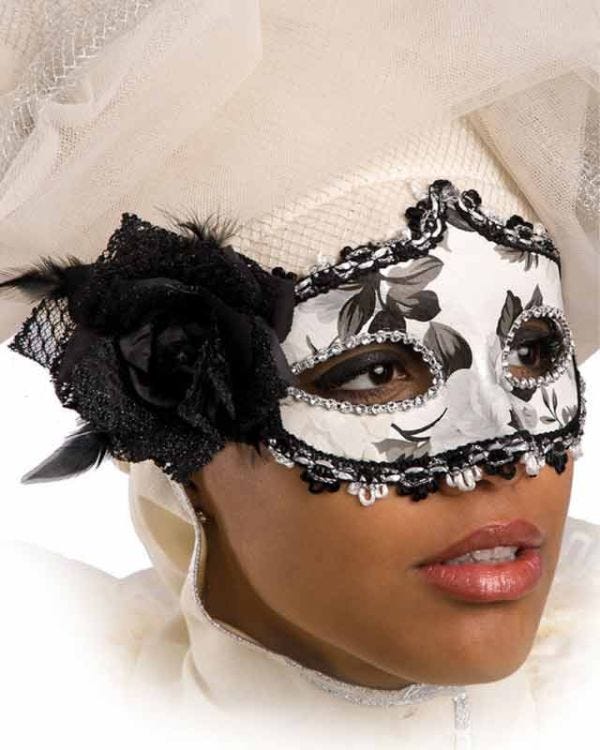 Black &amp; White Masquerade Mask with Rose