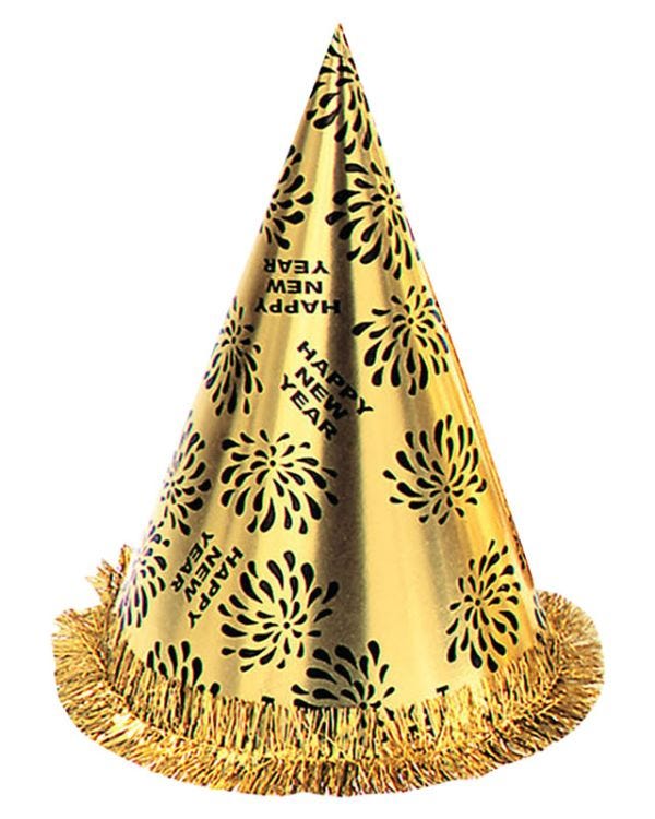 Gold Happy New Year Cone Hat - 28cm