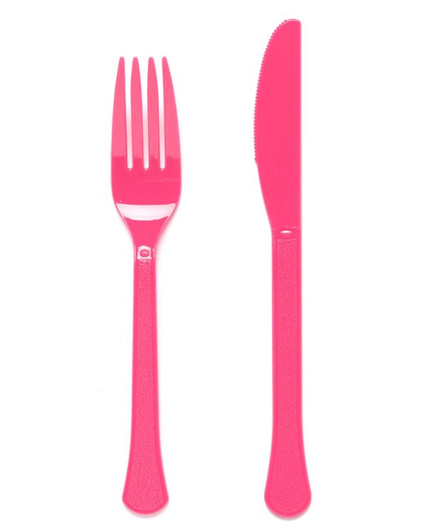 Bright Pink Reusable Plastic Cutlery Set (24pk)