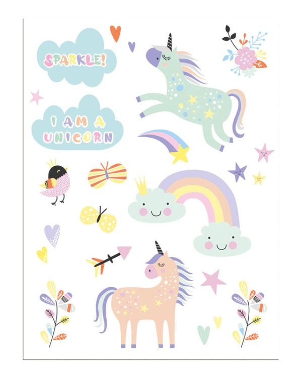 Unicorns &amp; Rainbows Tattoo Sheet